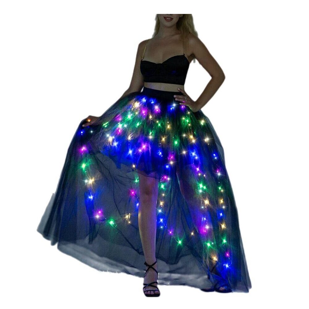 5011 Tulle Tutu Skirts,LED Light Up Long High Low Ruffles